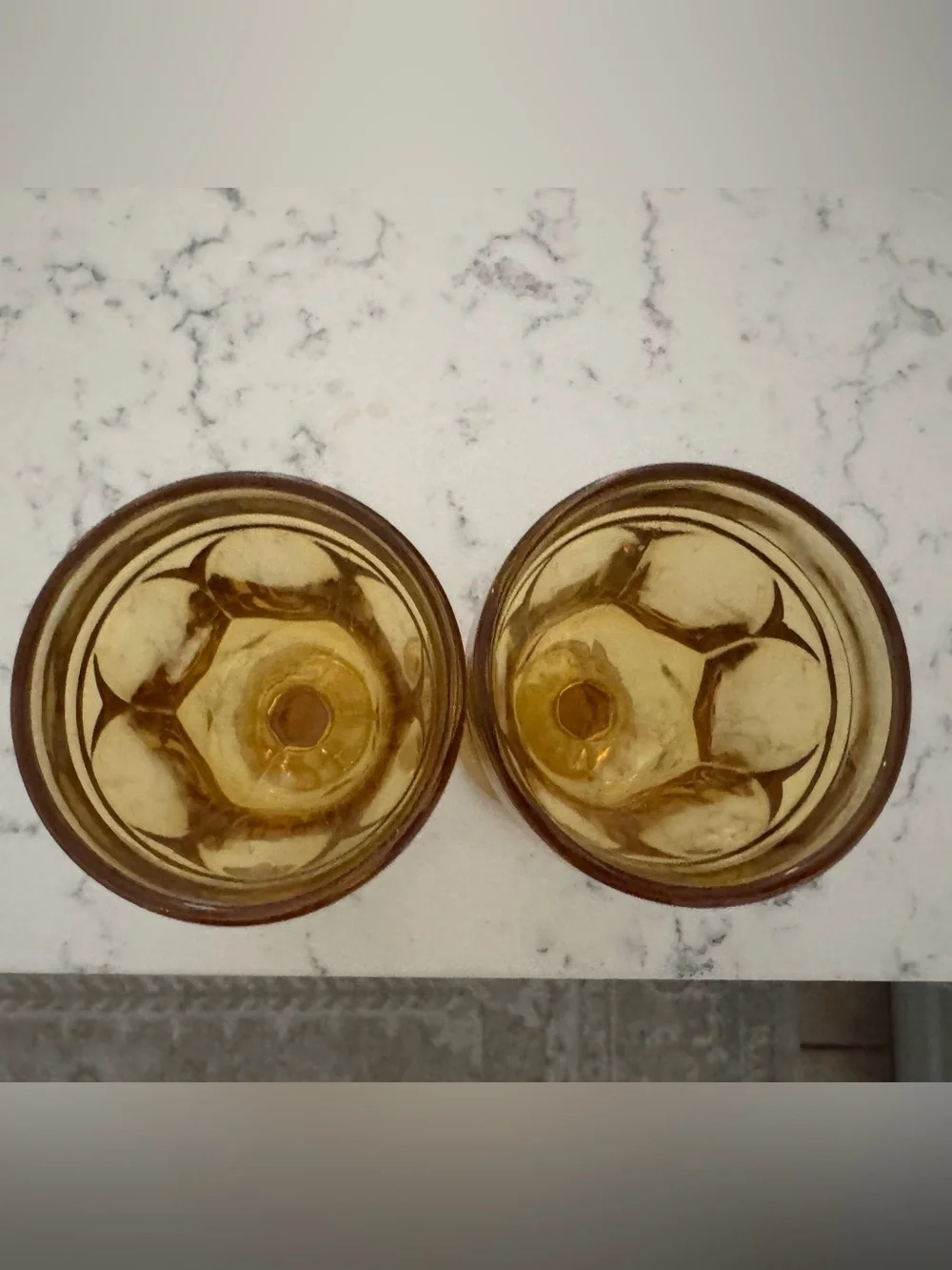 Set of 2 Amber Pressed Glass Wine Goblets
